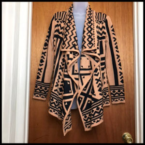 Bar III Graphic Aztec Design Draped Open Front Sweater Size S